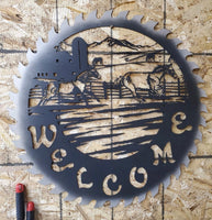 Saw blade welcome sign