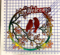 Welcome sign with birds